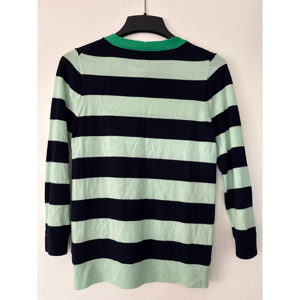J Crew Tippi Tie Neck Merino Wool Striped Cozy Sweater Size M Casual Preppy Top